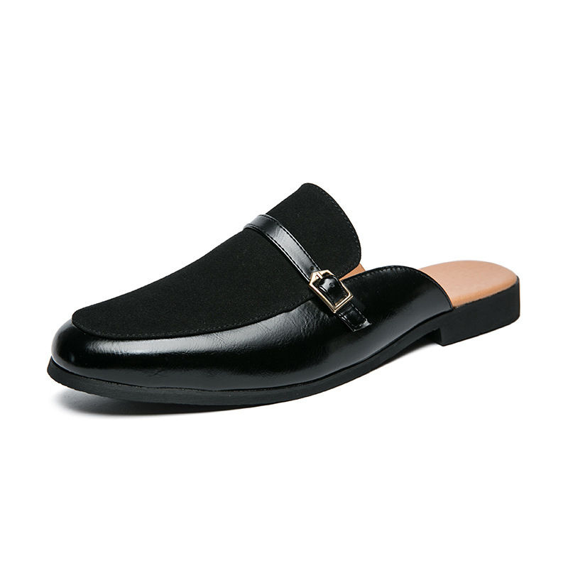 Miniatura: Black leather mule shoes with buckle