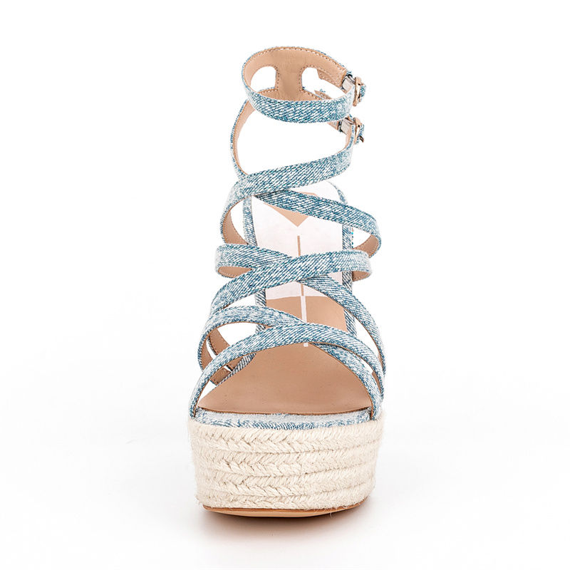 Miniatyrbild: Cross-tied Denim Wedge Sandal Heel