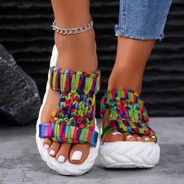 Woman's colorful woven slide sandals