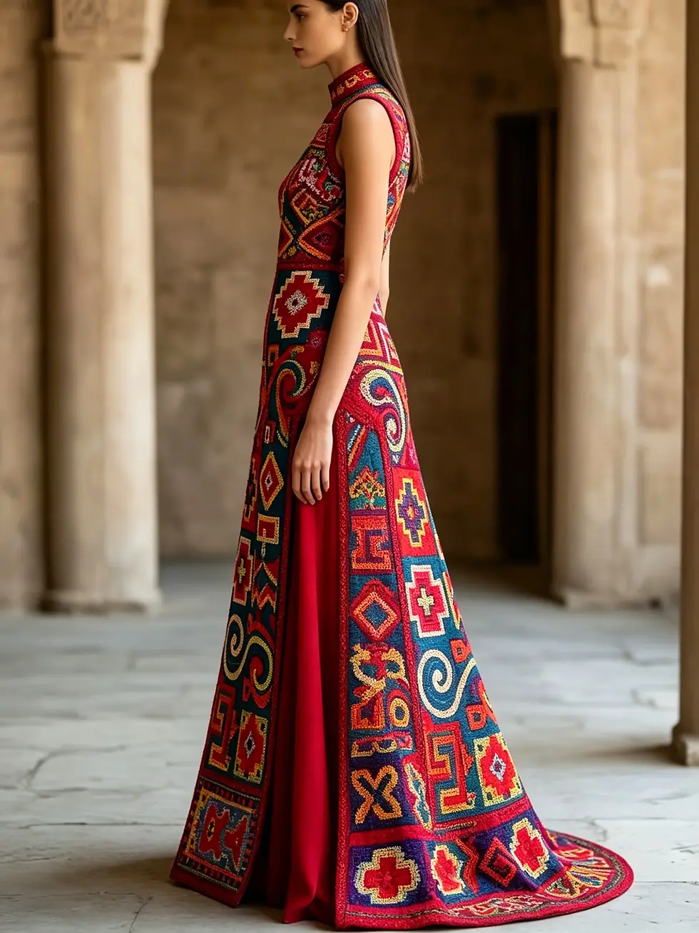 Thumbnail: Vintage Geometric Pattern Maxi Dress