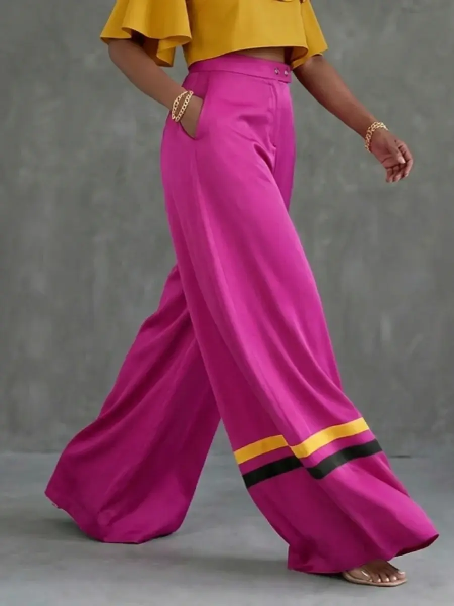 Miniatura: Women's Fuchsia Satin Wide Leg Trousers
