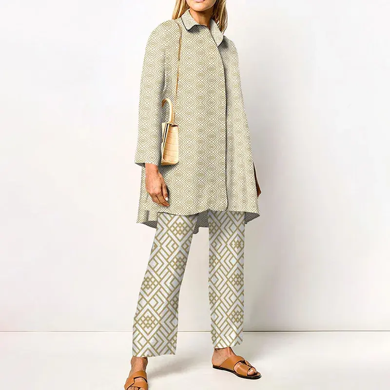 Thumbnail: Woman in stylish beige coat and pants