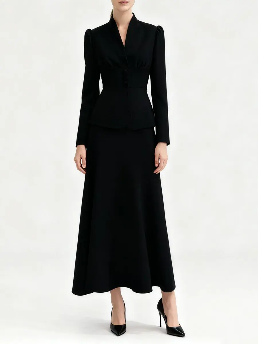 Miniatyrbild: Elegant Tunic Blazer & High Waist Skirt Set