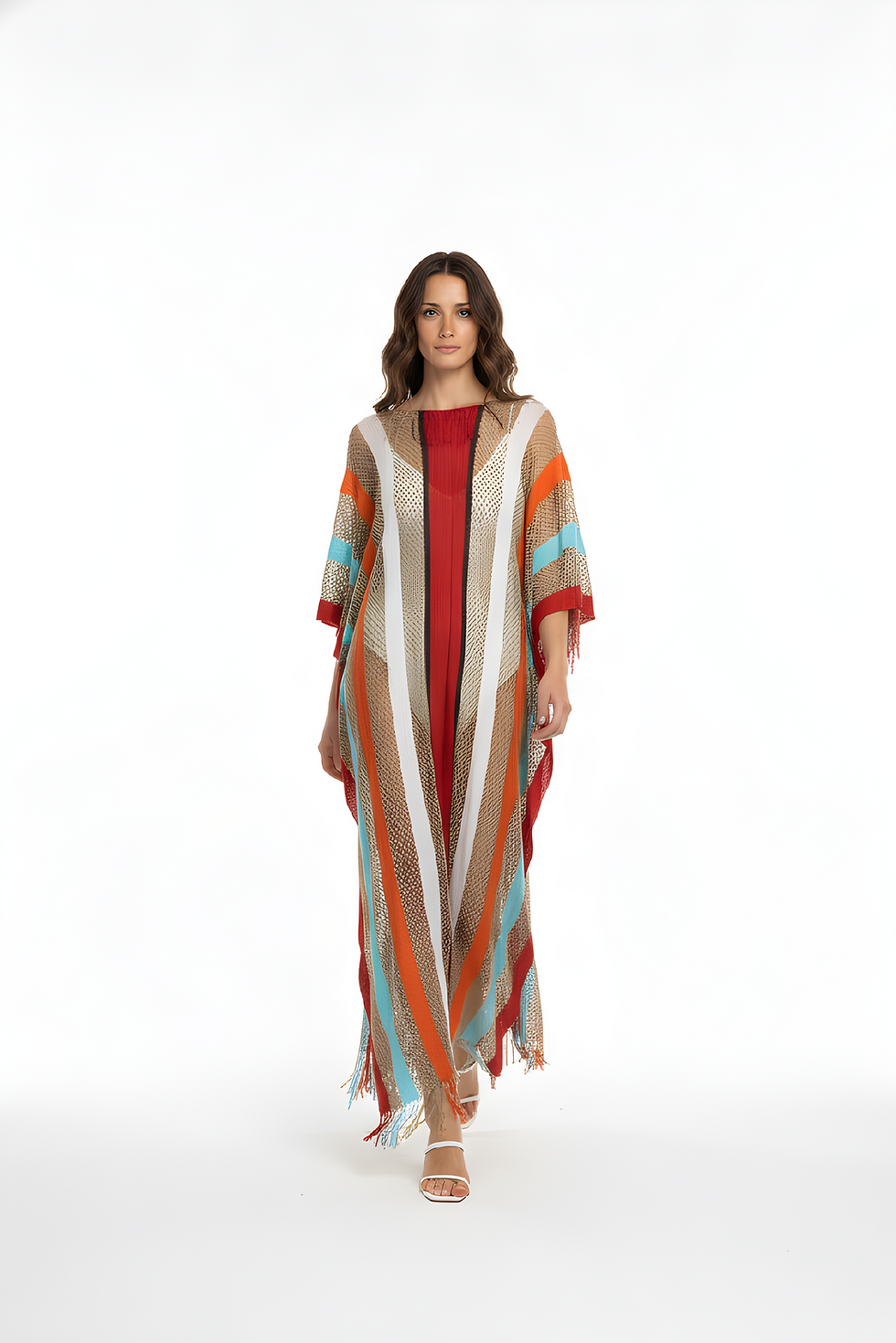 Miniatura: Elegant Stripe Print Tassel Cover-Up Dress