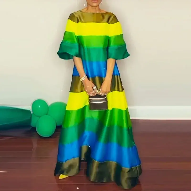 Sīktēls: Luxury Rainbow Striped Maxi Dress