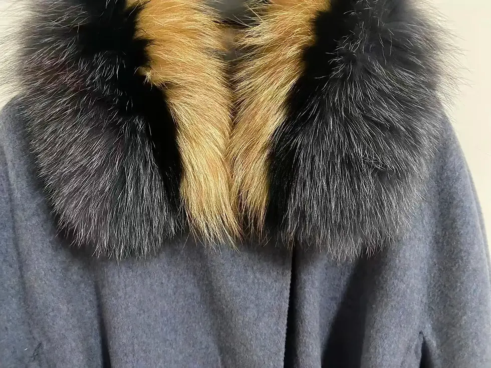Miniatura: Elegant Fox Fur Collar Wool Coat