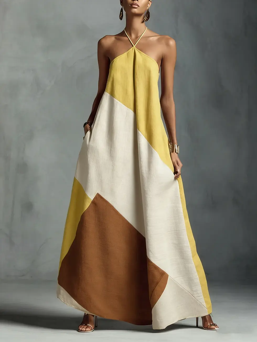 Thumbnail: Stylish Colour-Block Halterneck Dress