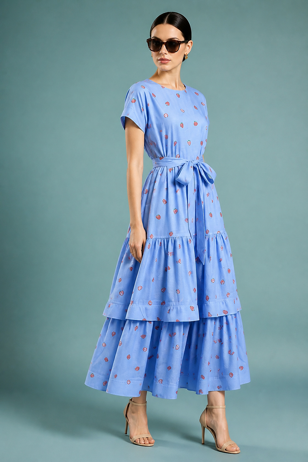 Thumbnail: Elegant Sweet Fruit Print Tiered Dress