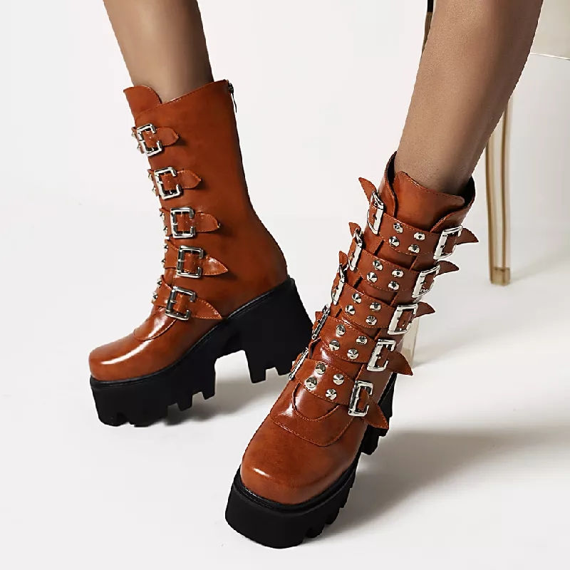 Miniatura: Brown Buckle Platform Boots