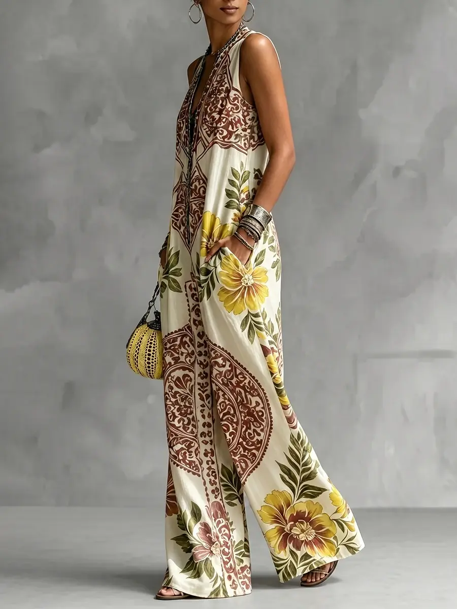 Miniature : Women's Bohemian Floral Print Jumpsuit