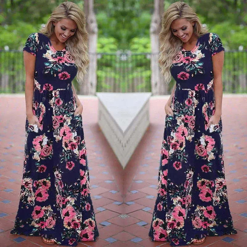 Miniatyrbilde: Summer Floral Print Maxi Dress