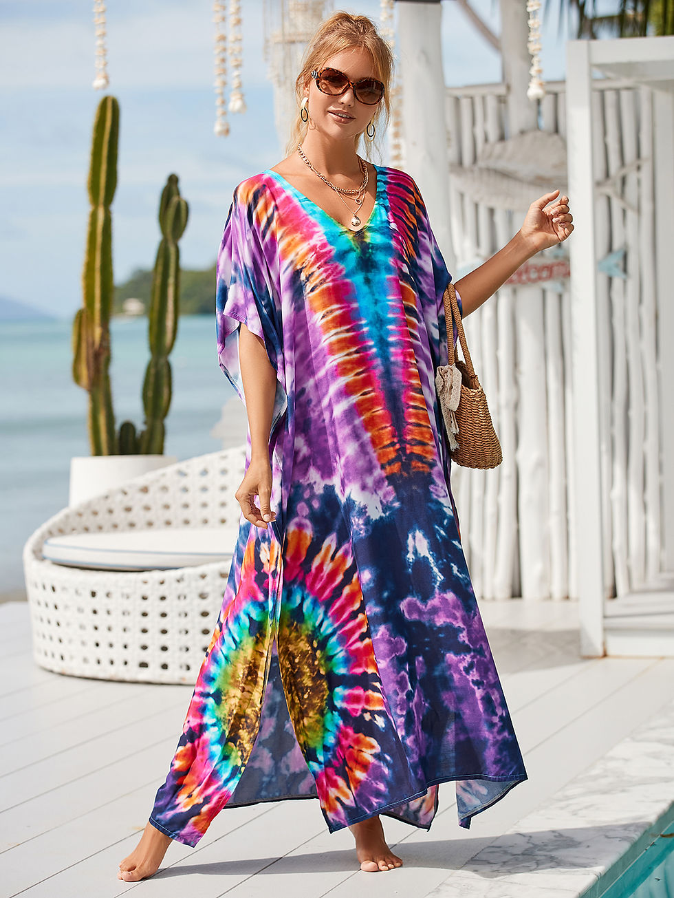 Miniatura: Woman in colorful tie-dye maxi dress