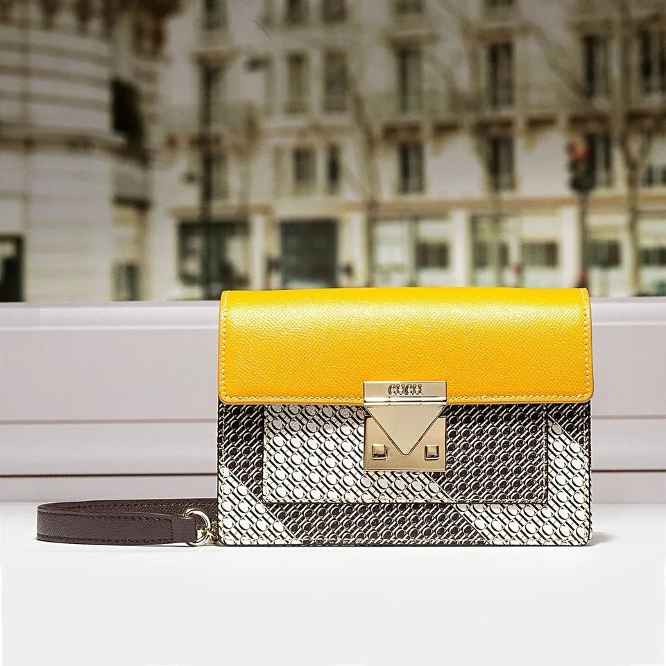 Miniature : Yellow and gray patterned KMCee crossbody bag