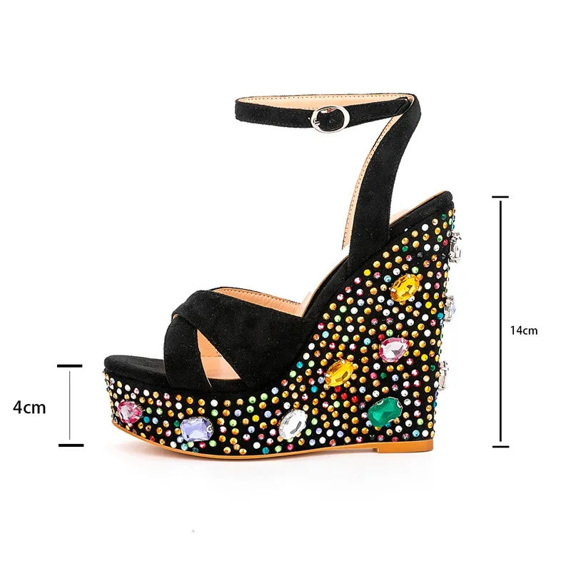 Miniatura: Rhinestone Ankle Strap Wedge Heels