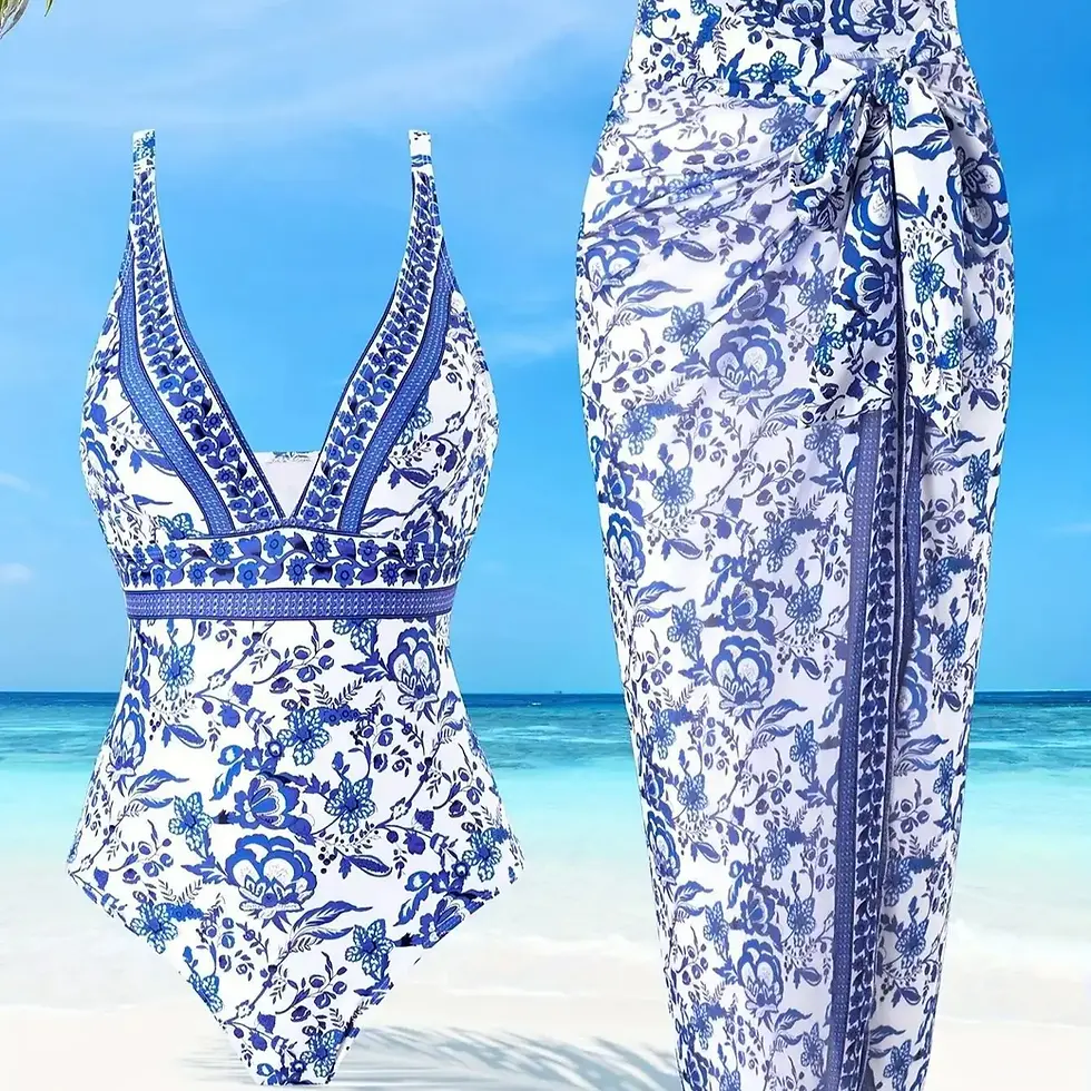 Miniatura: Floral Ruffle One-Shoulder Swimsuit Set