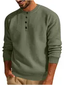 Man wearing green Henley shirt. Fashionable clothing for all. KMCee Style.