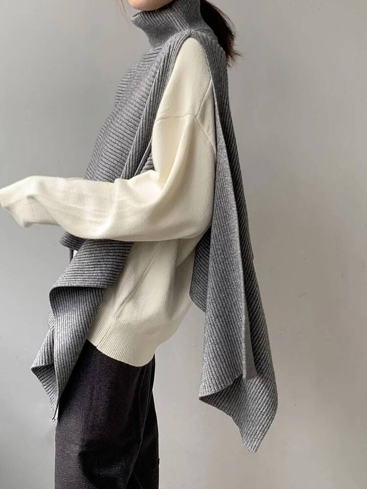 Miniatură: Stylish Irregular Hem Turtleneck Sweater
