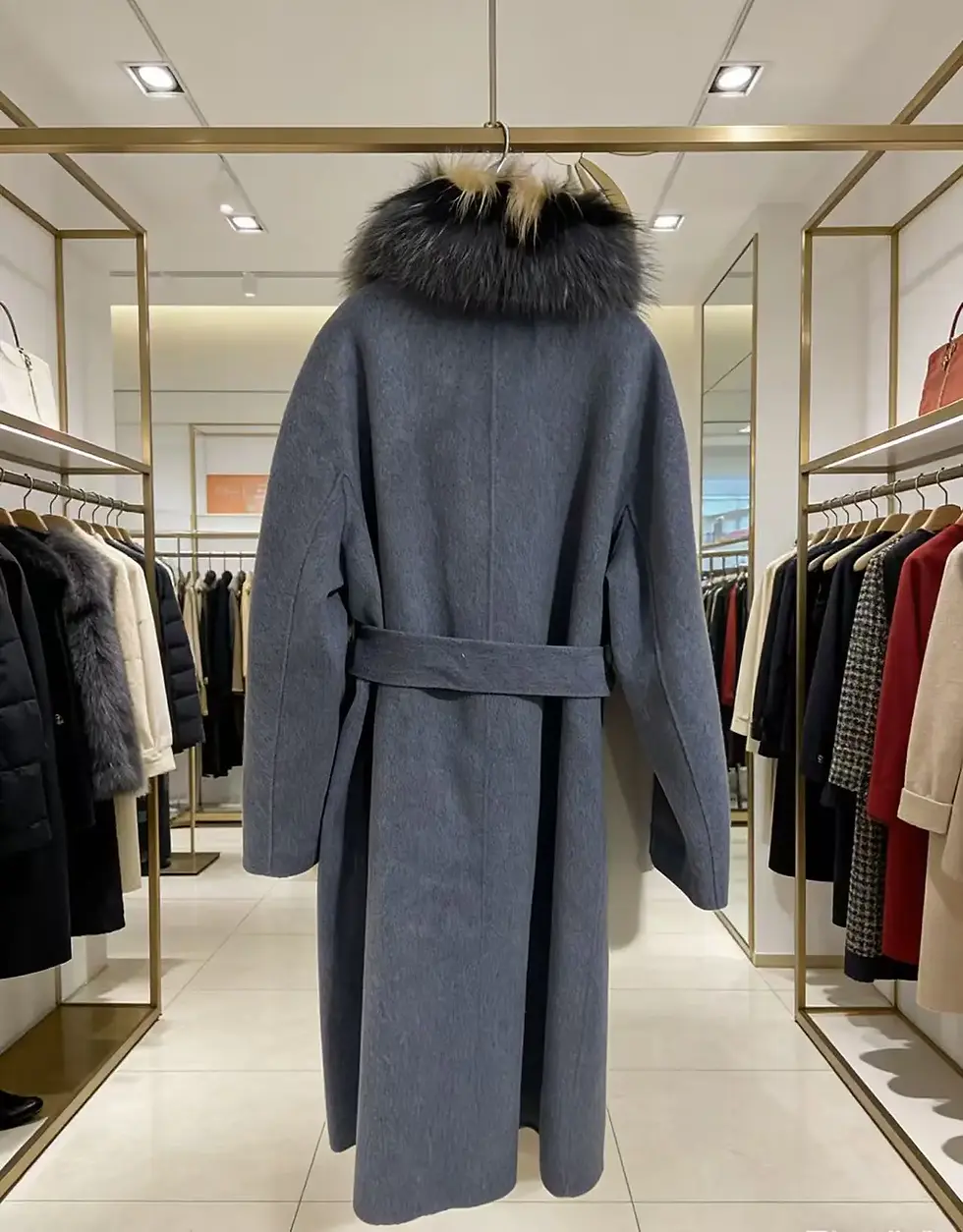 Miniatura: Elegant Fox Fur Collar Wool Coat