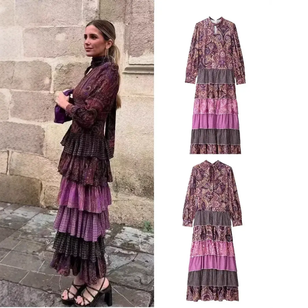 Summer Long Sleeved Print Midi Dress