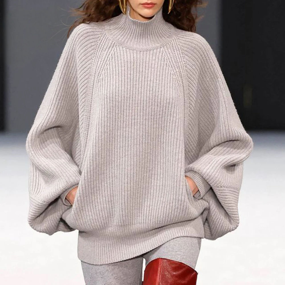 Loose Turtleneck Sweater With Lantern Sleeves