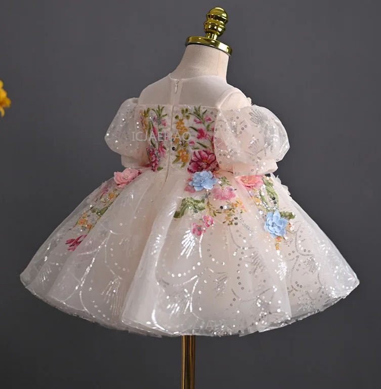 Miniatyrbilde: Girls Elegant Floral Appliques Party Dress