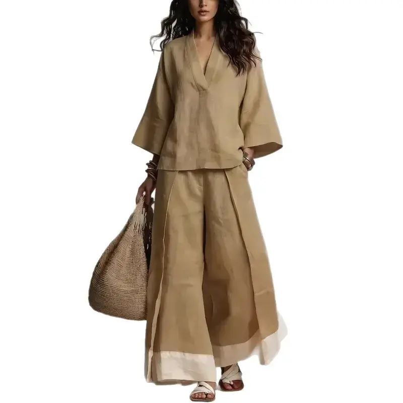 Miniatura: Elegant V-Neck Wide Leg Pants & Top