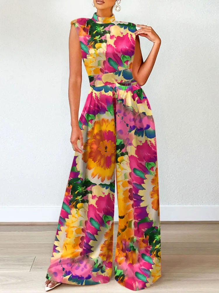 Thumbnail: Woman in vibrant floral jumpsuit