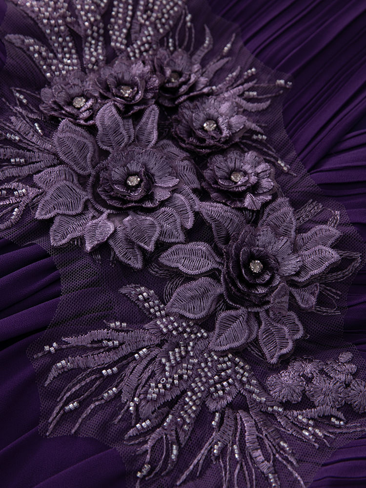 Thumbnail: Purple floral embroidered dress detail