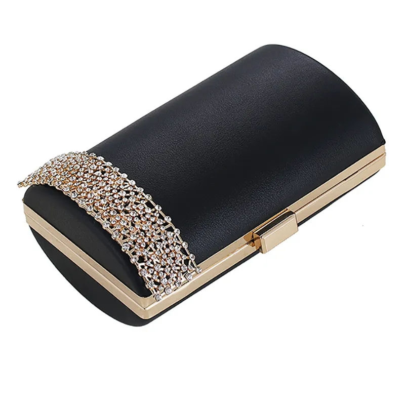 Miniature : Black satin clutch with rhinestone detail