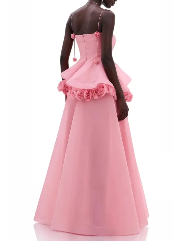Miniatură: Sexy Spaghetti Strap 3D Flower Maxi Dress