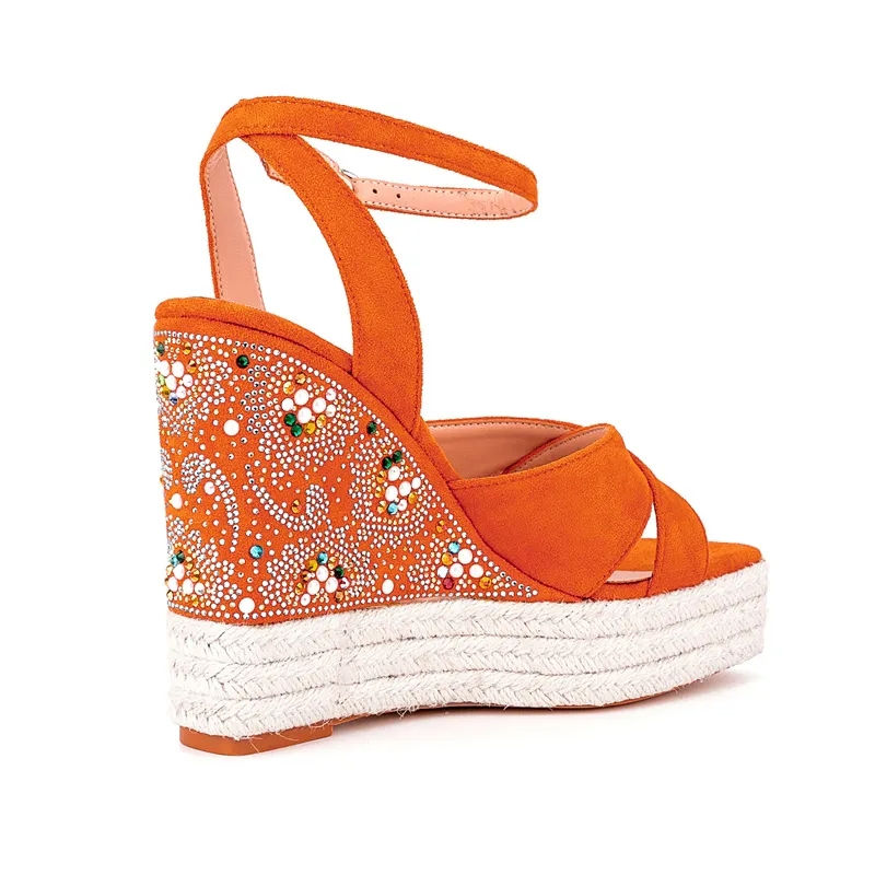 Miniatura: Orange embellished wedge sandals