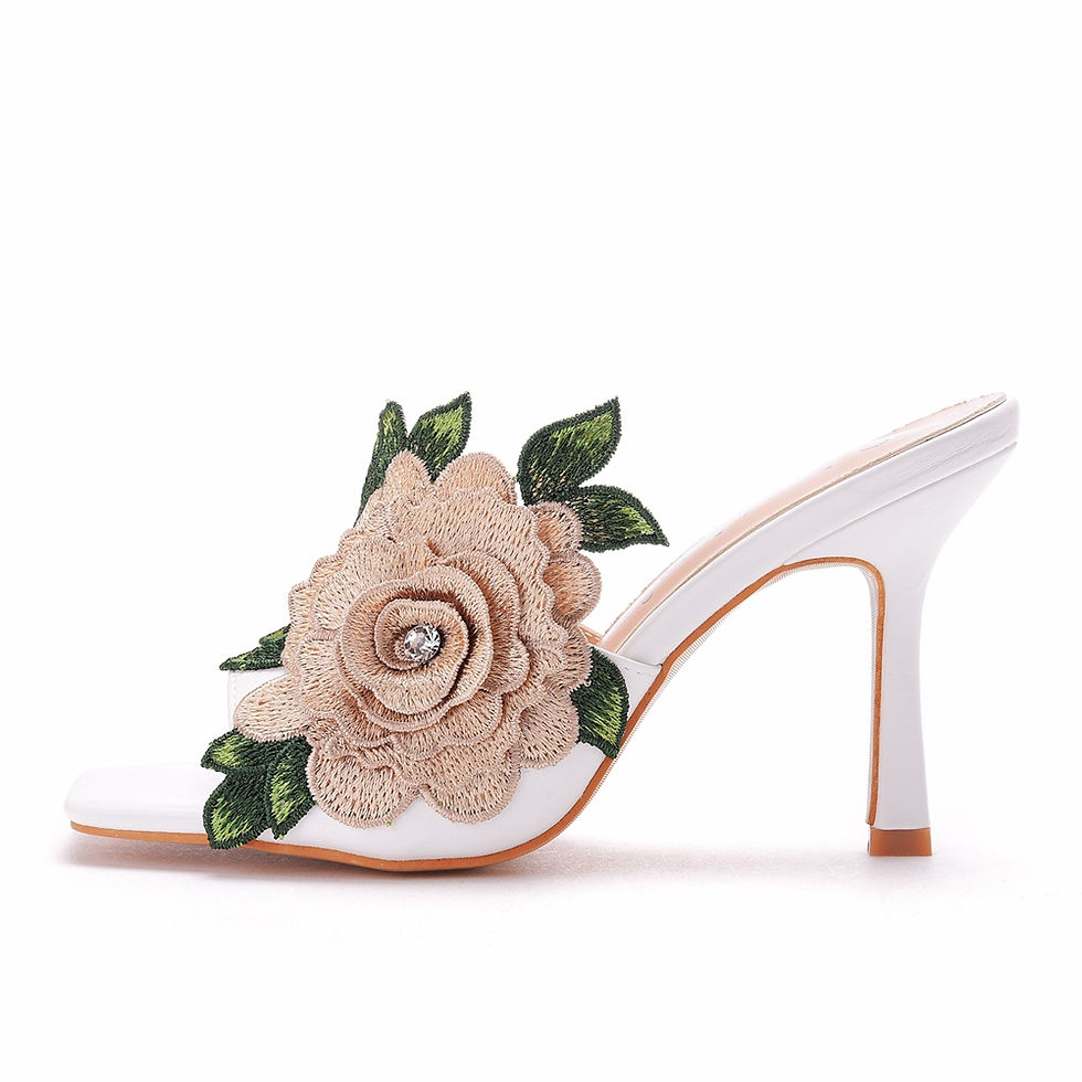 Miniature : Lace Floral Square Toe Sandal Heels 