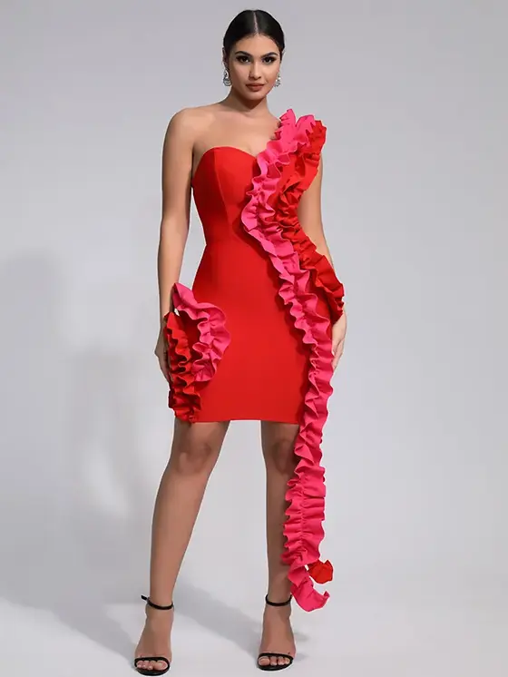 red ruffle bodycon dress Ruby One Shoulder Ruffle Bodycon Mini Dress  Shop American Threads Burgundy / M