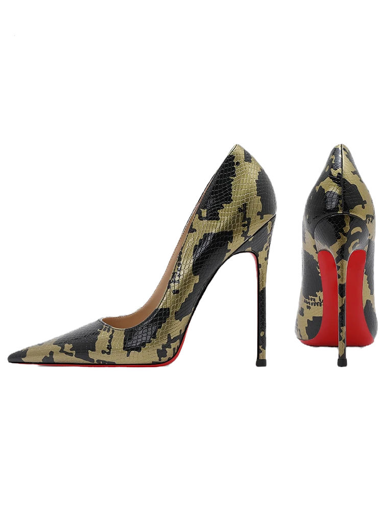 Thumbnail: New Sexy Red Soled Snake Patterned High Heels