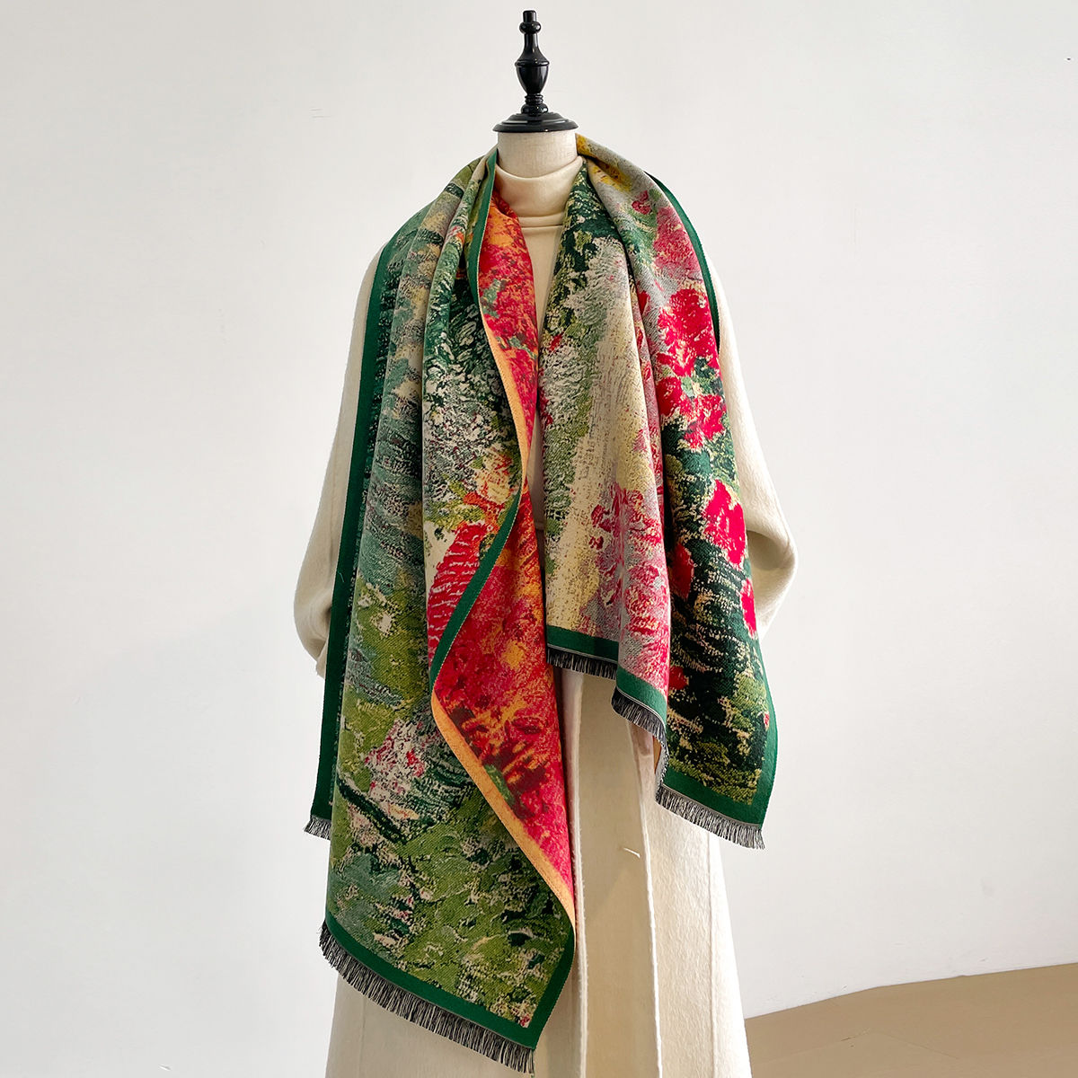 Women's Floral Oil Painting Print Shawl
