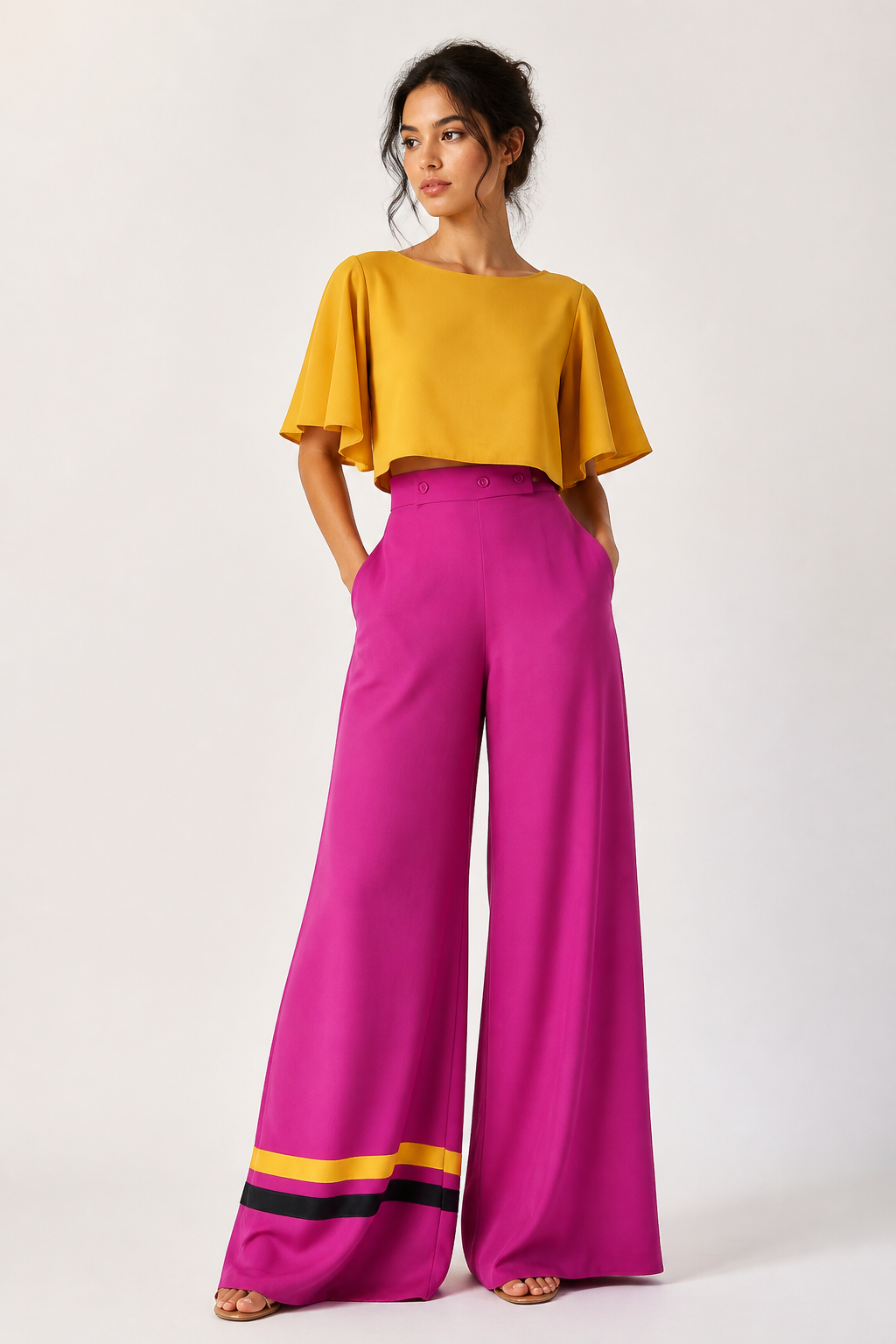 Women's Fuchsia Satin Wide Leg Trousers