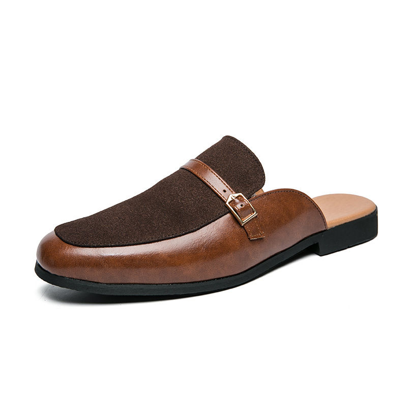 Miniatura: Brown leather mule shoes with buckle