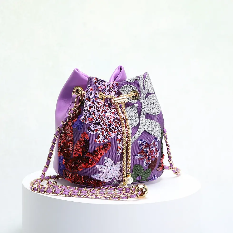 Miniatura: Embroidered Sequin Floral Bucket Bag