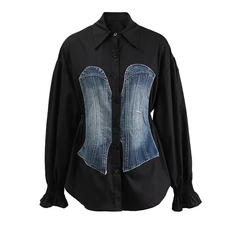 Thumbnail: Black shirt with denim detail