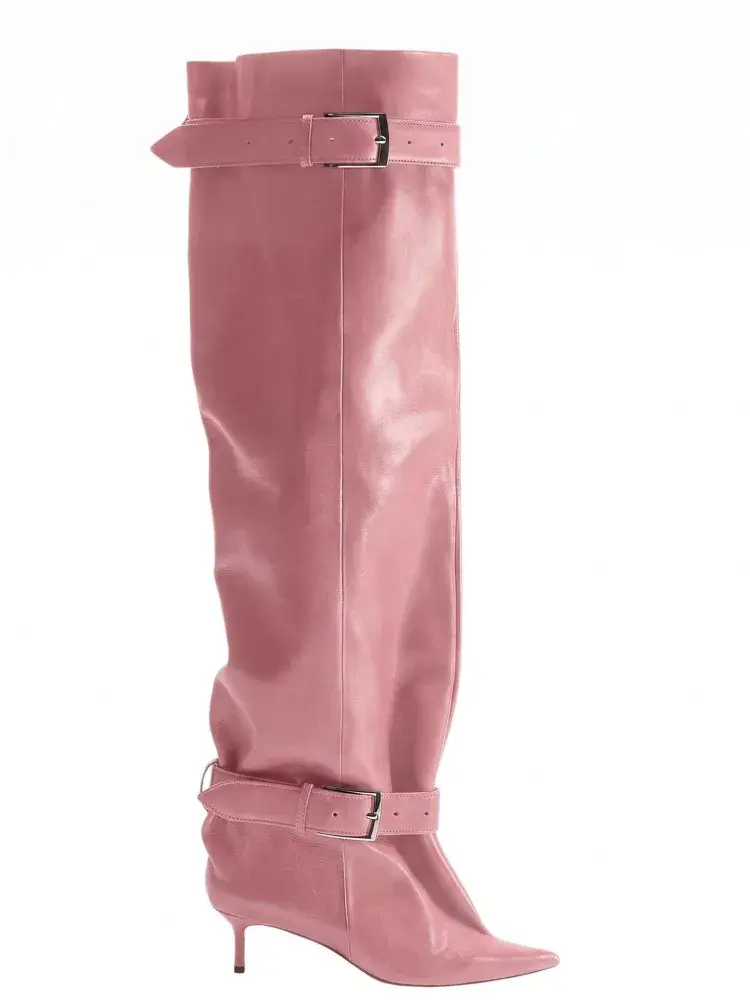 Miniatyrbild: Women's Thigh High Pointed Toe Buckle Boots
