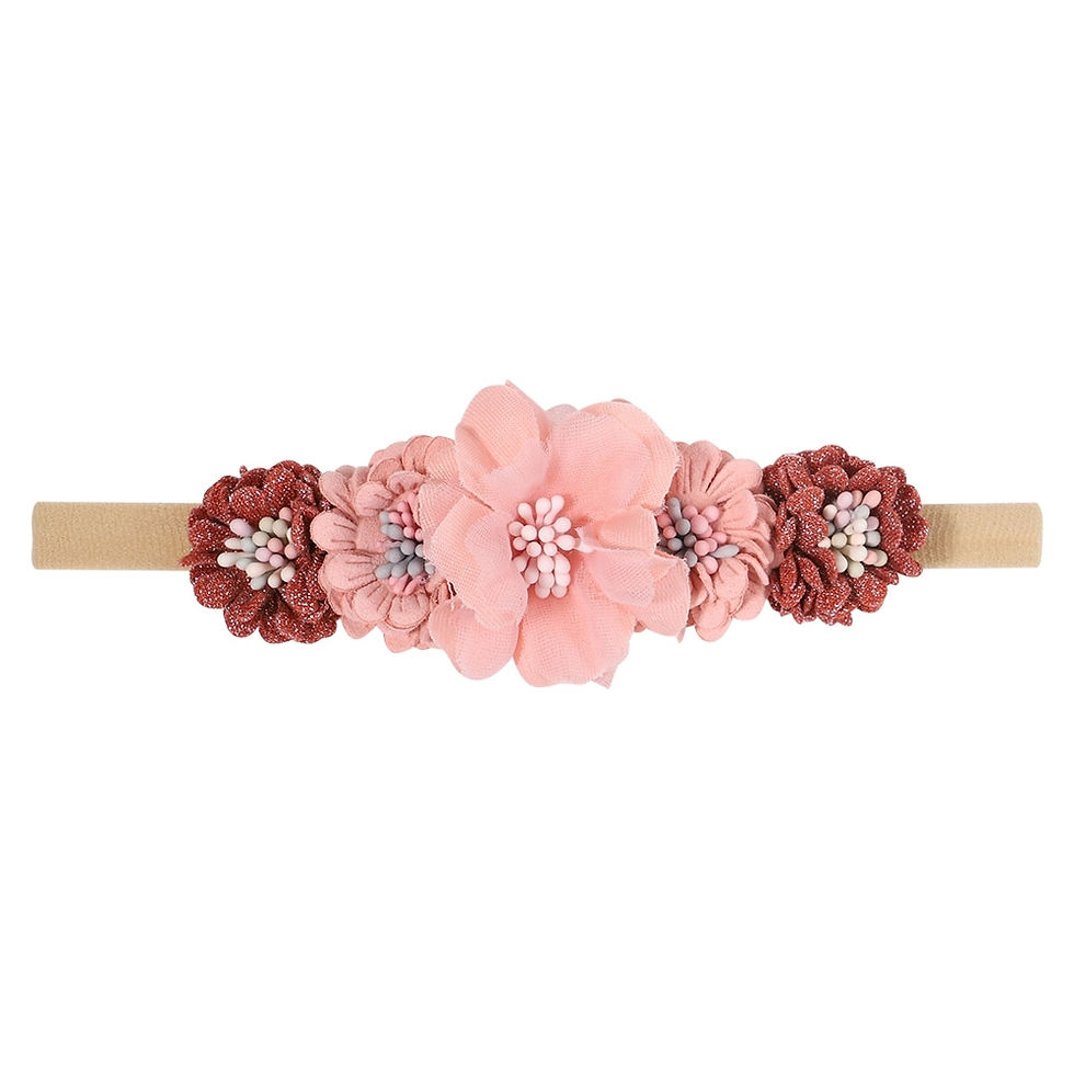 Miniature : Floral headband with pink and mauve flowers
