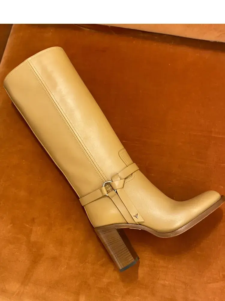Miniatura: Women's Knee-High Round Toe Thick Heel Boots with Side Zipper