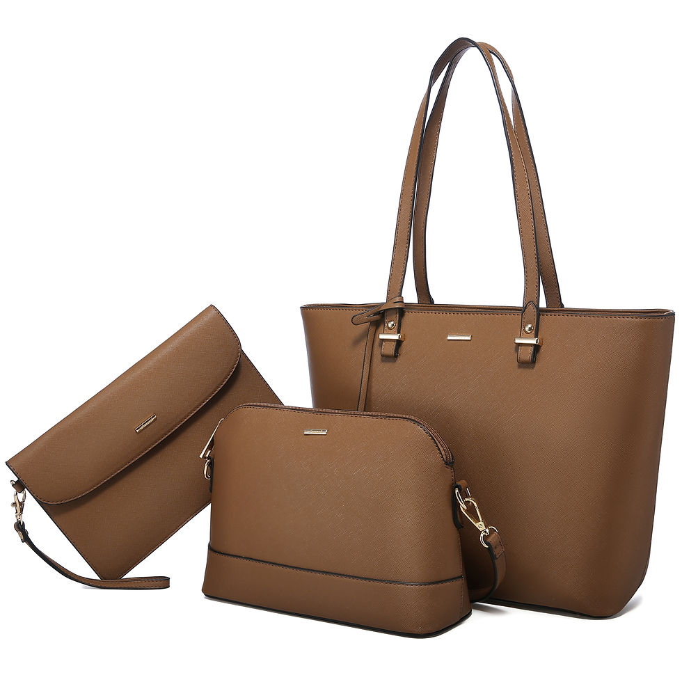 Miniatyrbilde: Brown tote bag, shoulder bag, and clutch set