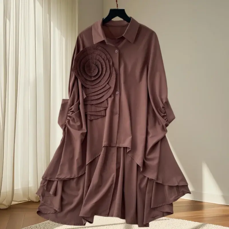 Miniature : Stylish Irregular Three-Dimensional Shirt Dress