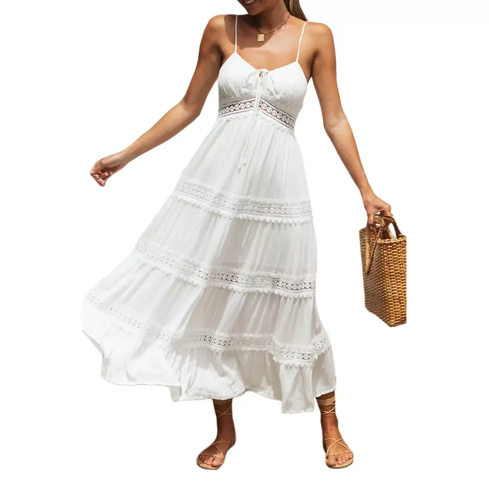 Thumbnail: White Boho Maxi Dress Summer Casual Beach Party Style