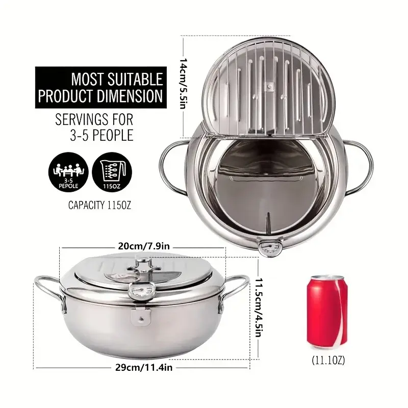 Miniatura: 2.2L Stainless Steel Japanese Tempura Frying Pot