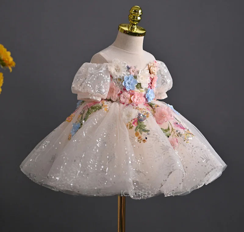 Miniatyrbilde: Girls Elegant Floral Appliques Party Dress