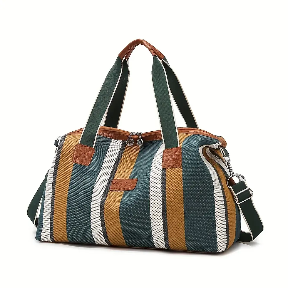 Miniatyrbild: Canvas Large Capacity Tote Bag with Zipper and Straps