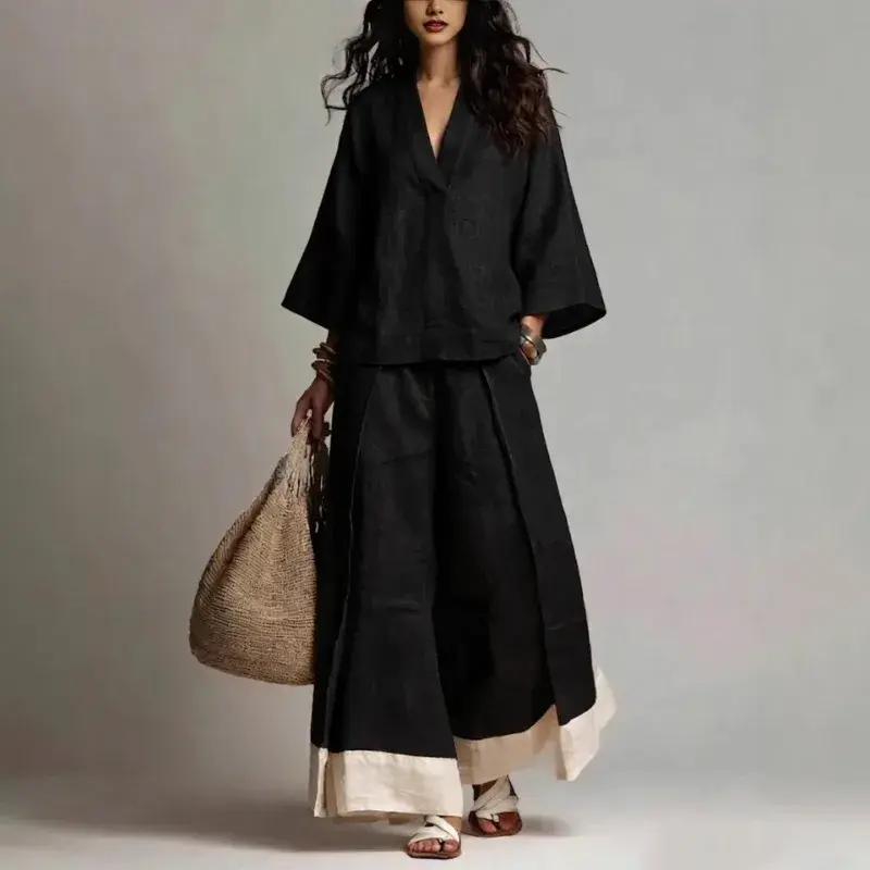 Miniature : Elegant V-Neck Wide Leg Pants & Top