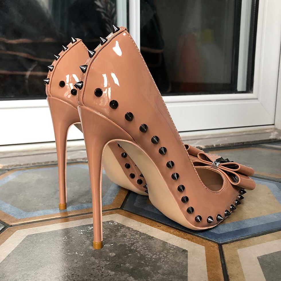 Miniature : Studded nude patent leather high heels